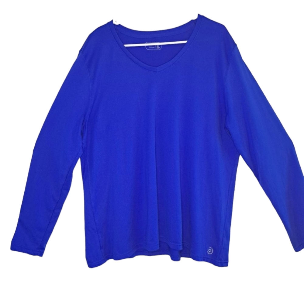 Be Inspired Long Sleeve Royal Blue V Neck Top Plus Size 2X